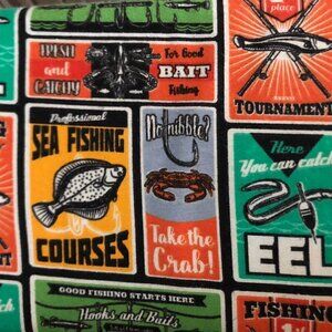 🛒$30 Flannel Fabric Craft Material - 6 yards Fishing Sea Man Trip #34